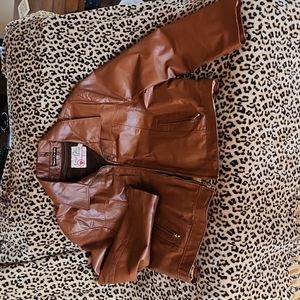 Vintage Brown Leather Jacket Fleece Lined